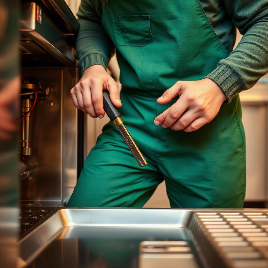 Techniker bei Spülmaschinen-Reparatur